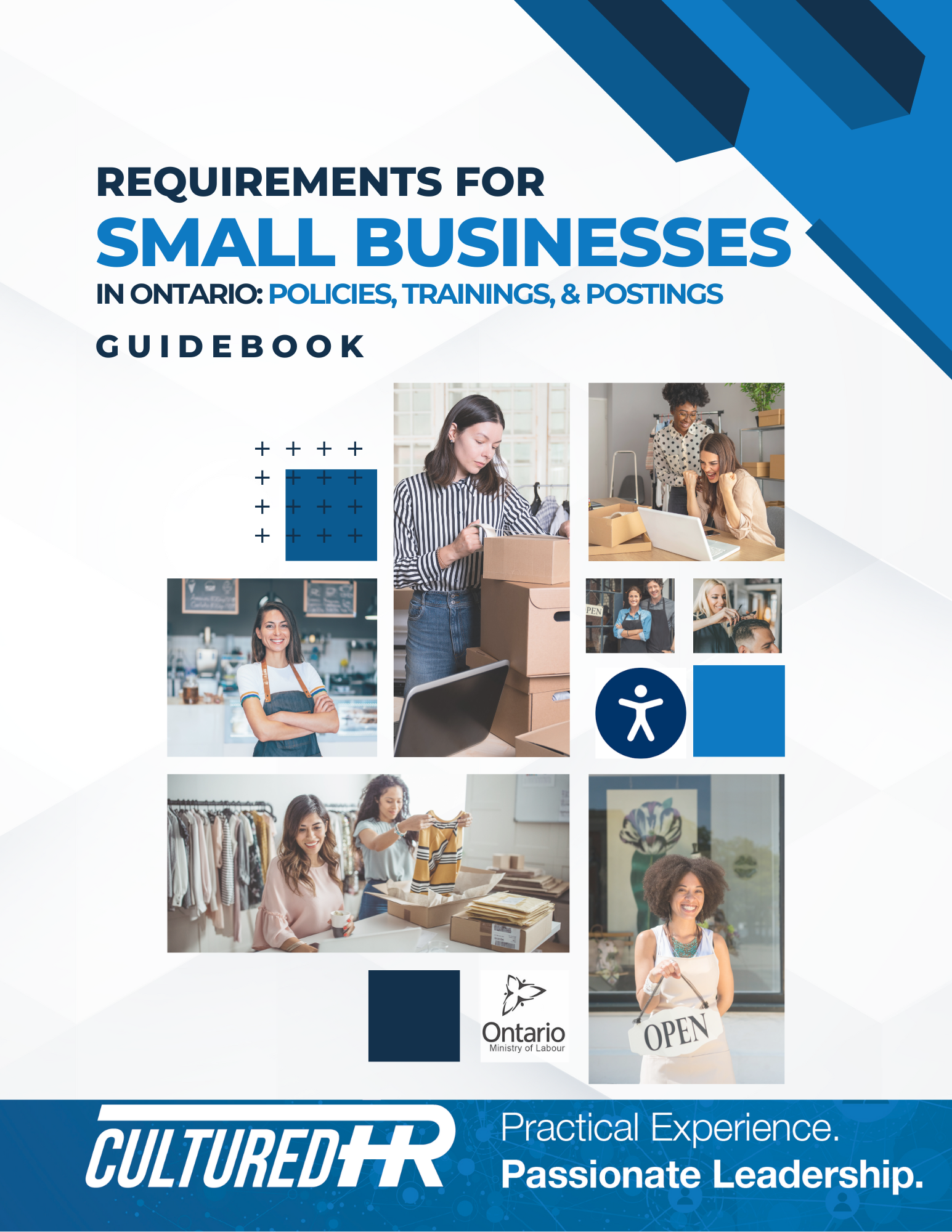 Cover of the guidebook “Requirements for Small Businesses in Ontario: Policies, Trainings, and Postings,” by CulturedHR.
